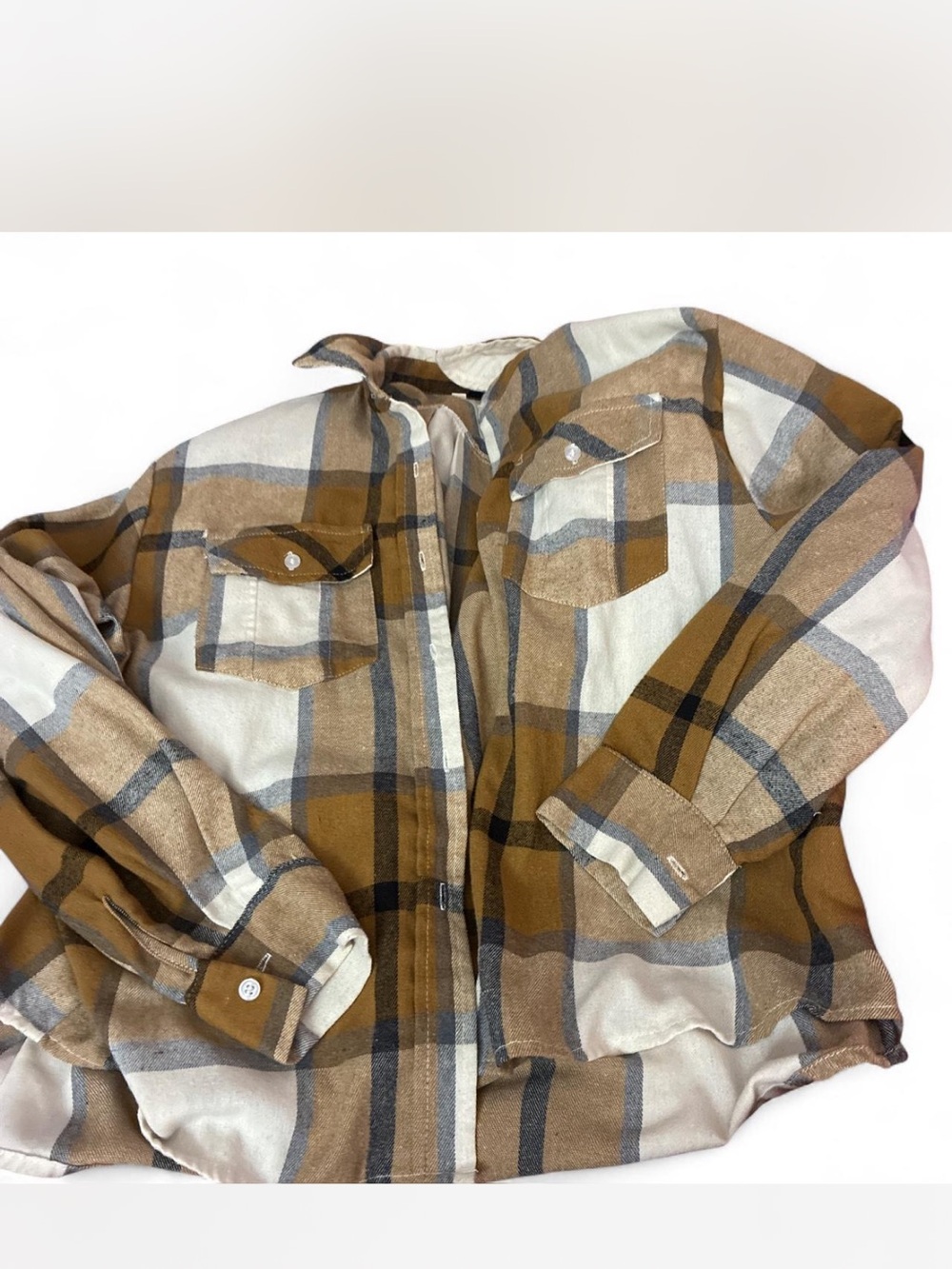 Womens Plaid Button-Front Jacket - Brown Plaid